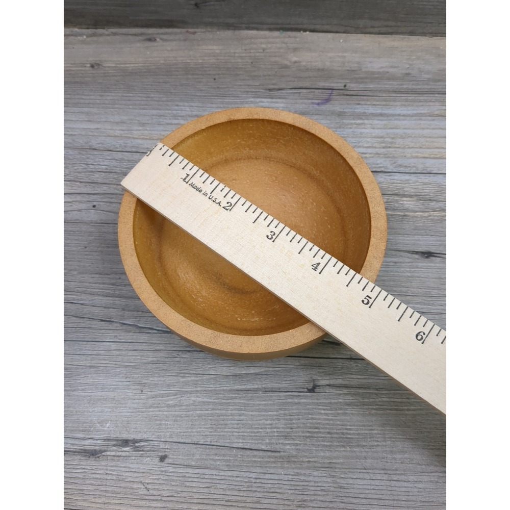 Round Tan Wooden Bowl Mother of Pearl Inlay Lid Trinket Box - Picture 8 of 8